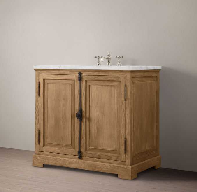 French Casement Oak Single Vanity Sink
