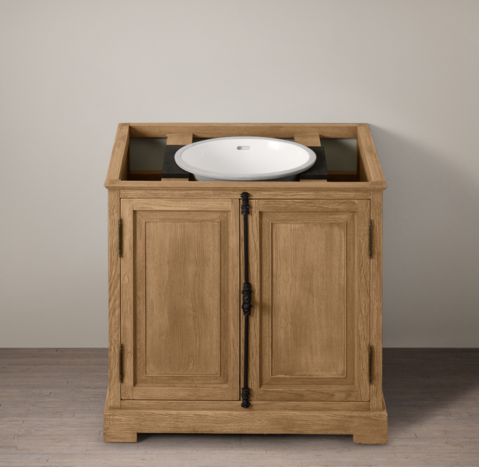 French Casement Oak Single Vanity Sink Base