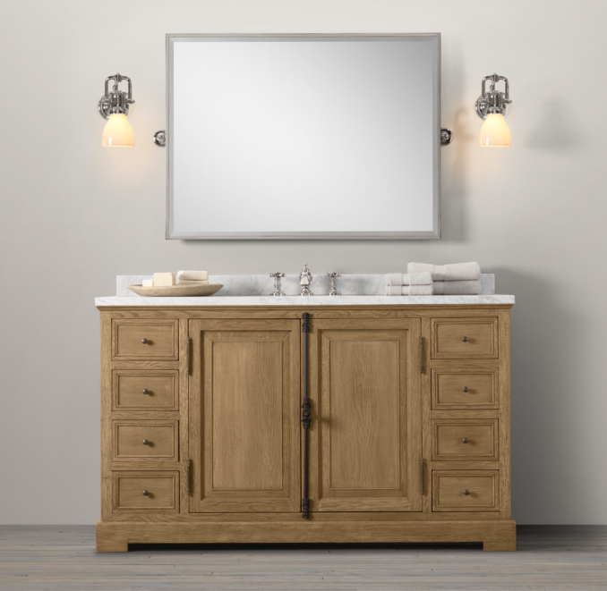 French Casement Oak Extra-Wide Single Vanity Sink
