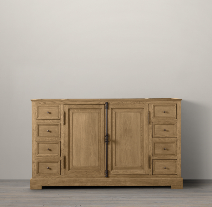 French Casement Oak Extra-Wide Single Vanity Sink Base