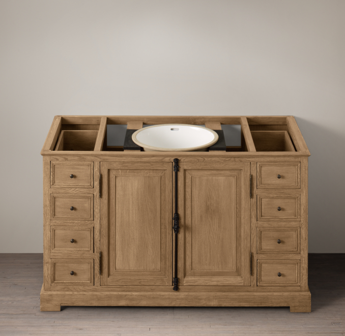 French Casement Oak Extra-Wide Single Vanity Sink Base