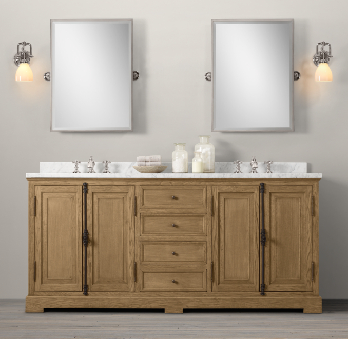 French Casement Oak Double Vanity Sink