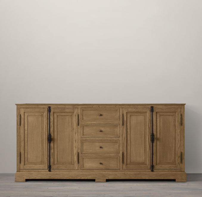 French Casement Oak Double Vanity Sink Base
