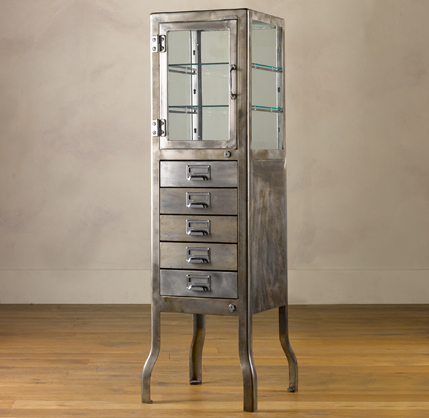 Pharmacy Large Bath Cabinet with Drawers Burnished Steel