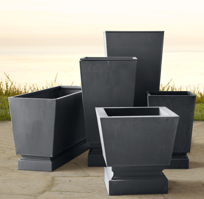 Pedestal Sheet Metal Planters Weathered Zinc