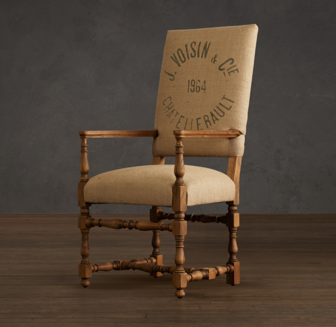 1890 English Baroque Armchair Printed Burlap