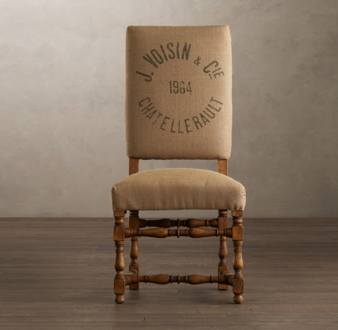 1890 English Baroque Side Chair Printed Burlap