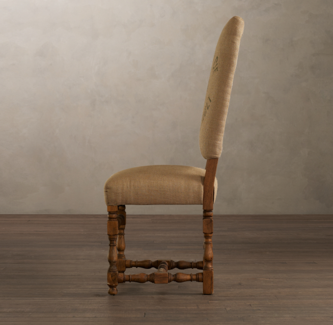1890 English Baroque Side Chair Printed Burlap