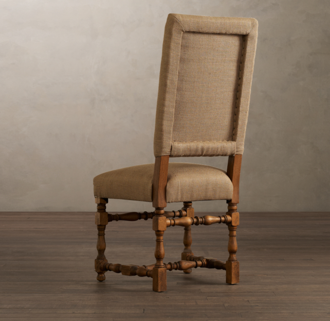 1890 English Baroque Side Chair Printed Burlap