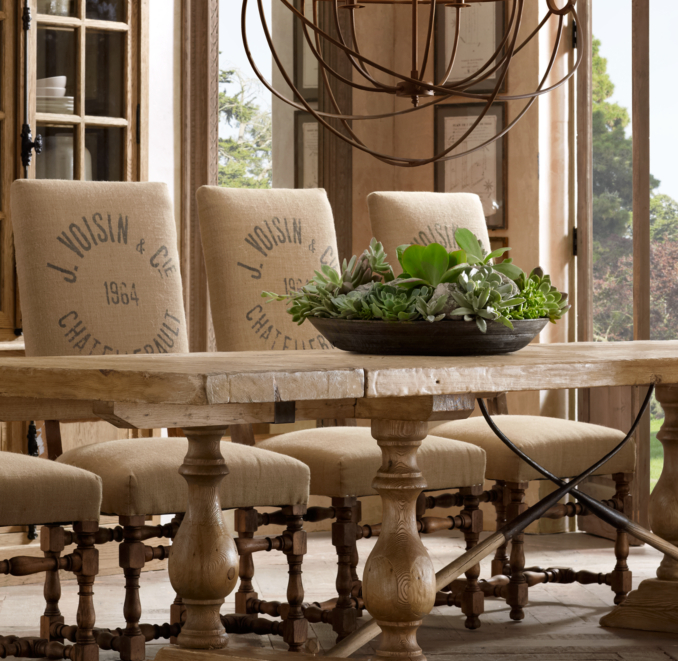 1890 English Baroque Side Chair Printed Burlap