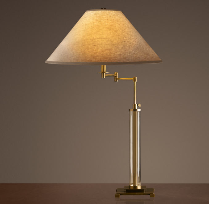 French Column Glass Swing-Arm Table Lamp Antique Brass