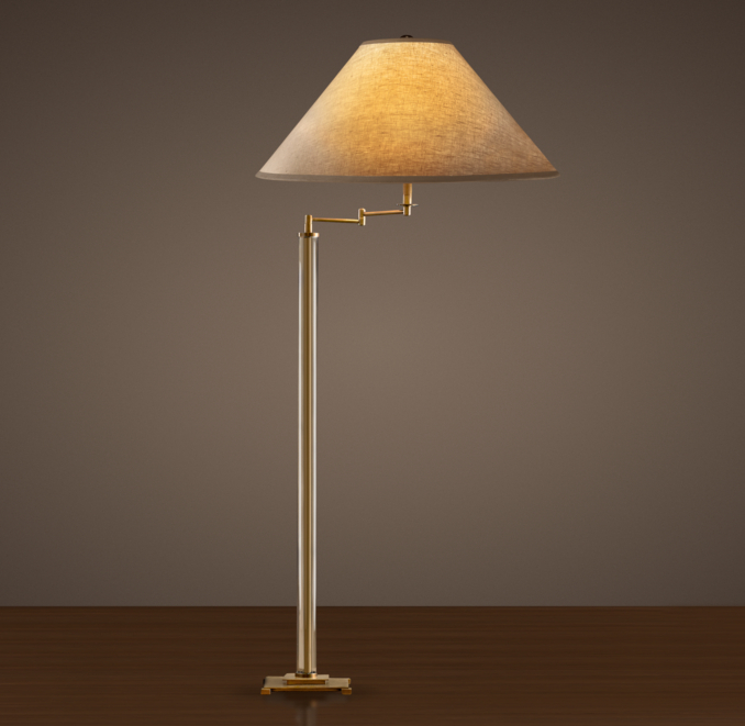 French Column Glass Swing-Arm Floor Lamp Antique Brass
