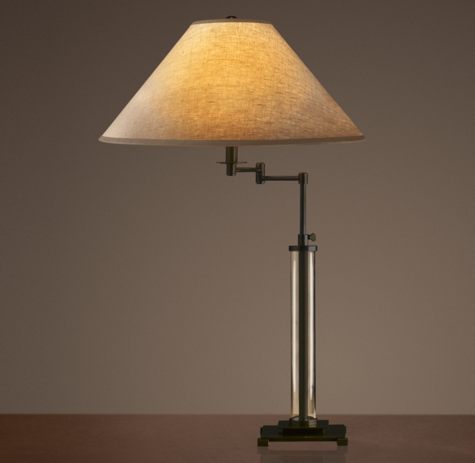 French Column Glass Swing-Arm Table Lamp Bronze