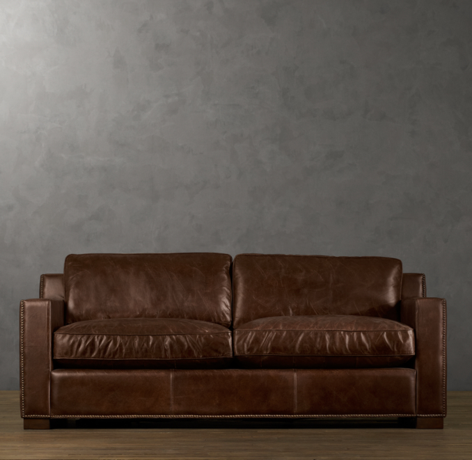 8' Collins Leather Sofa With Nailheads