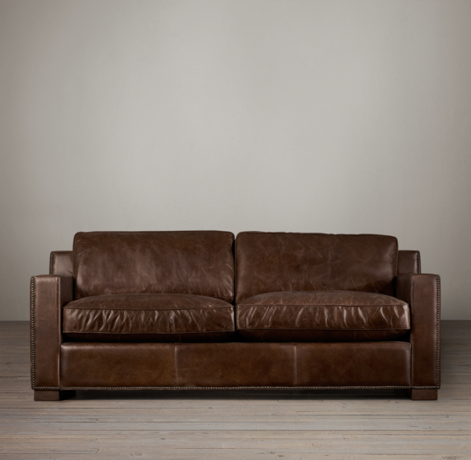 7' Collins Leather Sofa With Nailheads