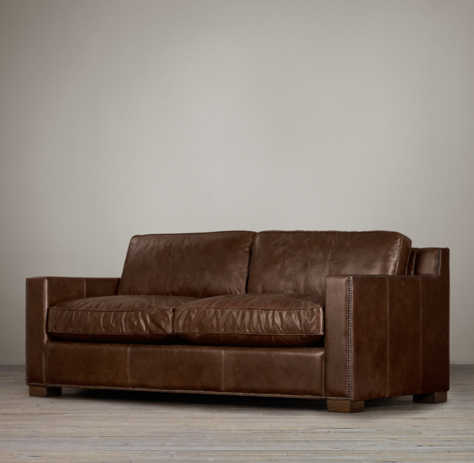 7' Collins Leather Sofa With Nailheads