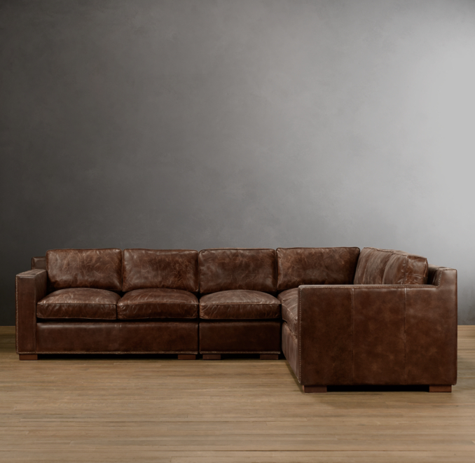 Collins Leather Right-Arm L-Sectional With Nailheads