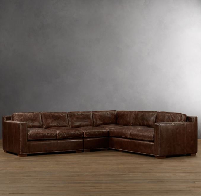 Collins Leather Right-Arm L-Sectional With Nailheads
