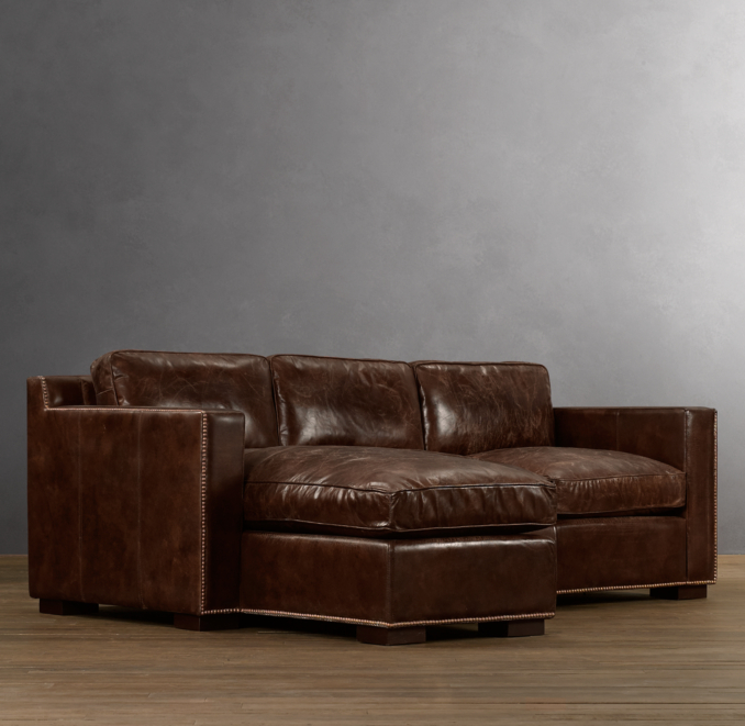 Collins Leather Left Arm Sofa Chaise Sectional With Nailheads