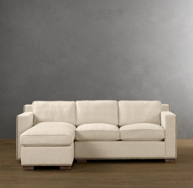 Collins Upholstered Left-Arm Sofa Chaise Sectional With Nailheads