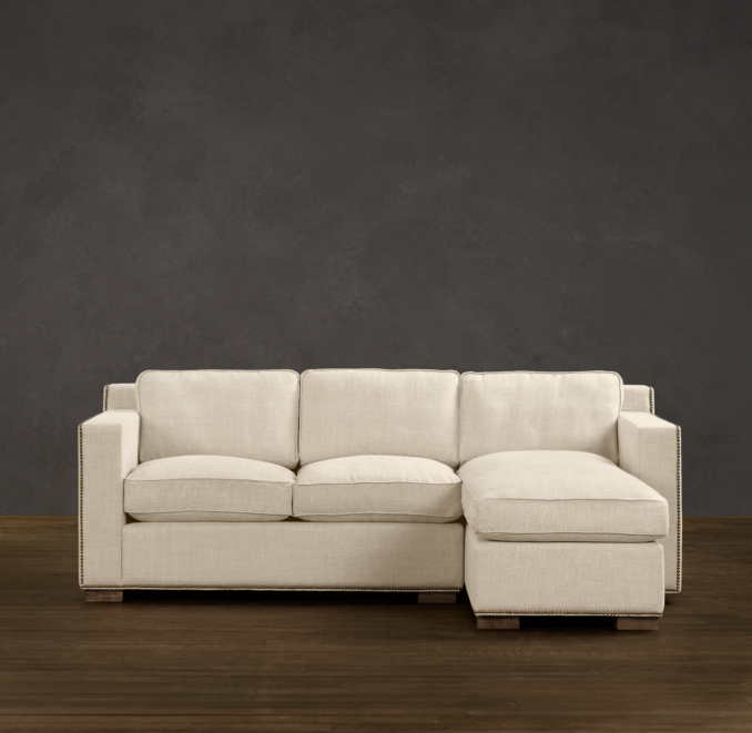 Collins Upholstered Right-Arm Sofa Chaise Sectional With Nailheads