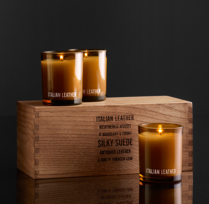 Italian Leather Filled Candles (Set of 3)
