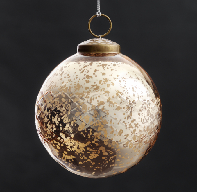 Vintage Hand-Blown Glass Ornament Etched Ball - Gold