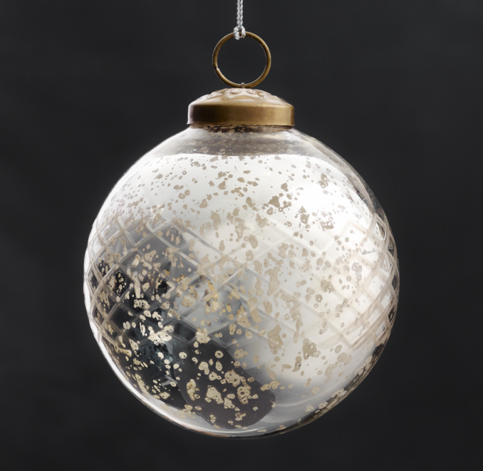Vintage Hand-Blown Glass Ornament Etched Ball - Silver