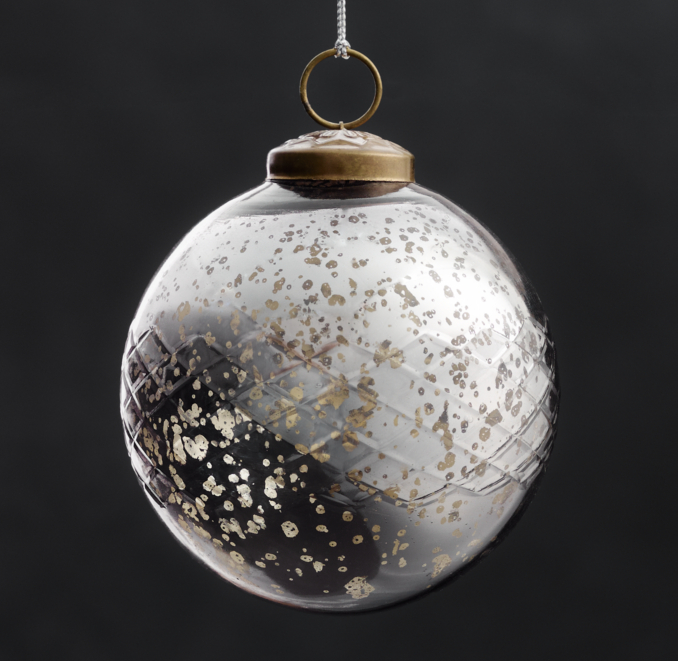 Vintage Hand-Blown Glass Ornament Etched Ball - Smoke