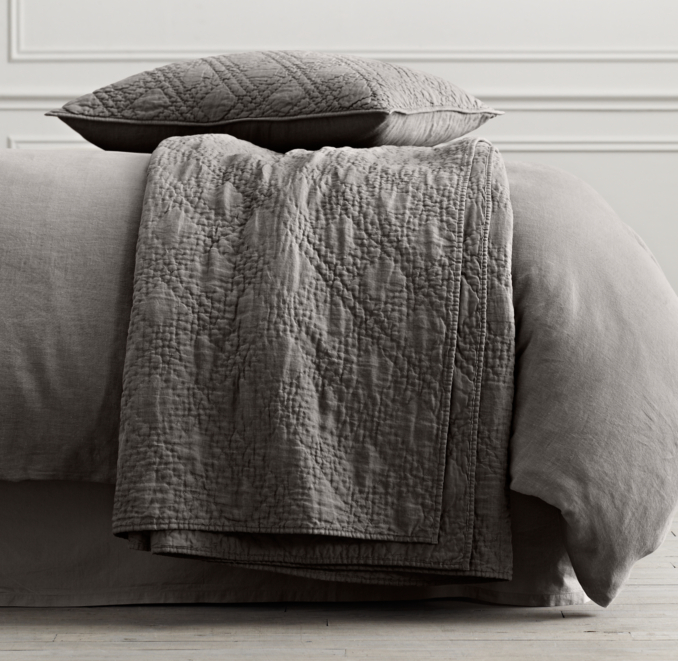 Stonewashed Belgian Linen Diamond-Stitch Quilt & Sham