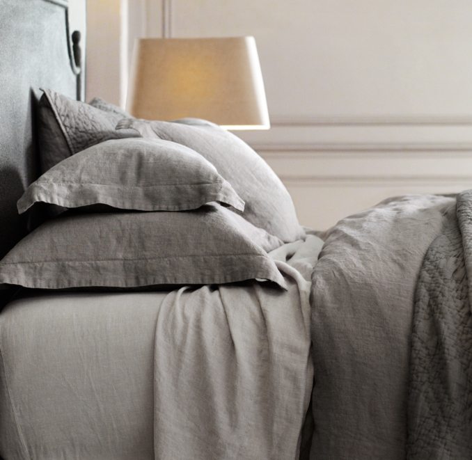 Stonewashed Belgian Linen Diamond-Stitch Quilt & Sham