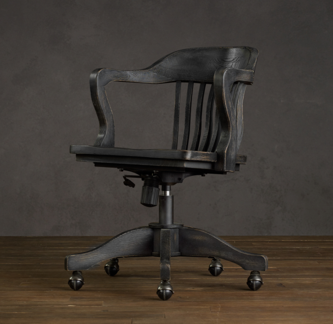 1940s Banker's Chair Antiqued Black
