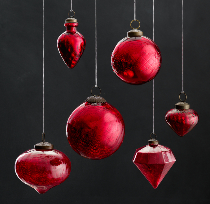 Vintage Hand-Blown Glass Ornament Collection - Red