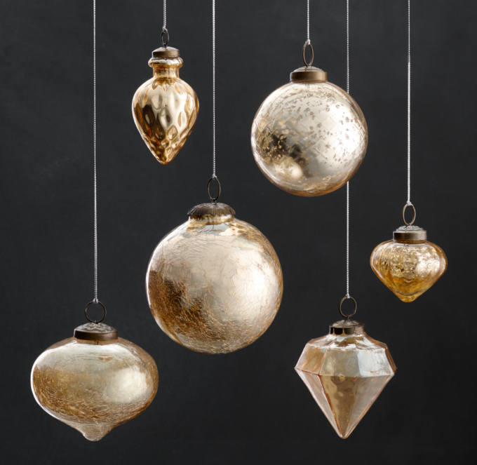 Vintage Hand-Blown Glass Ornament Collection - Gold