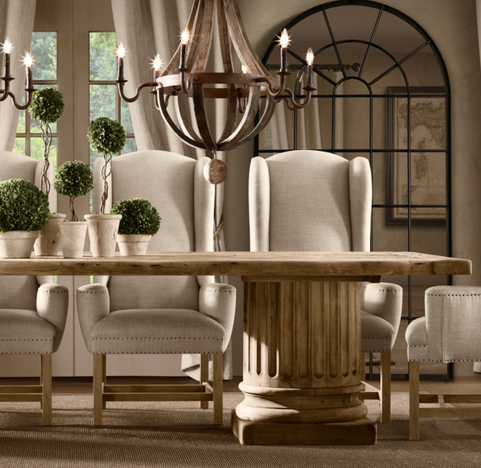 Salvaged Wood Architectural Column Extension Dining Tables