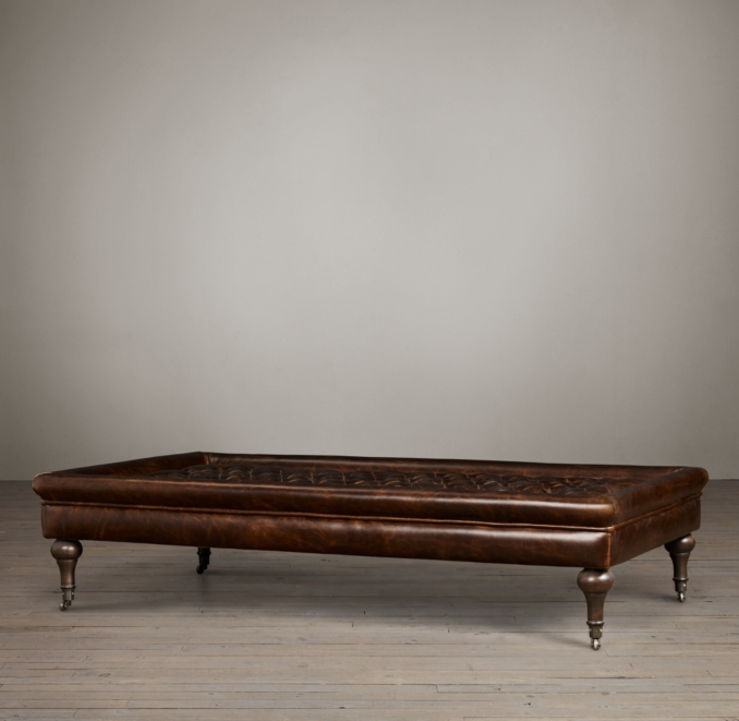 Tufted Coffee Ottoman Leather