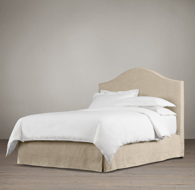 Belgian Slipcovered Camelback 58" Headboard With Bed Skirt