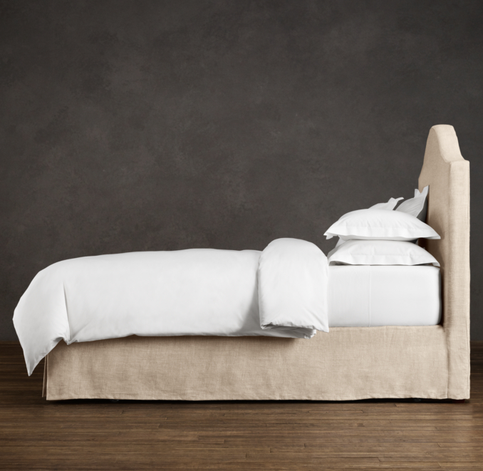 Belgian Slipcovered Camelback 58" Headboard With Bed Skirt