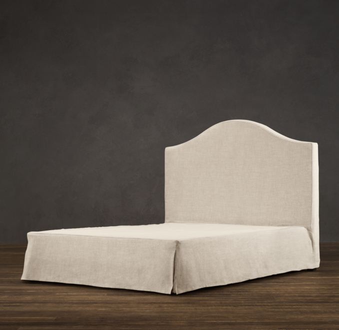 Belgian Slipcovered Camelback 58" Headboard With Bed Skirt
