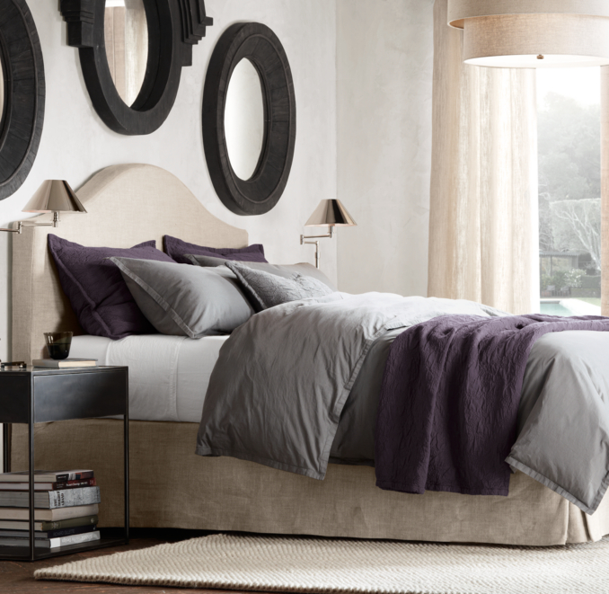 Belgian Slipcovered Camelback 58" Headboard With Bed Skirt