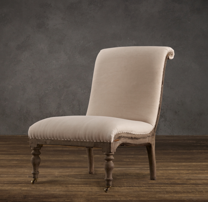 Deconstructed French Slipper Chair Antiqued Cotton