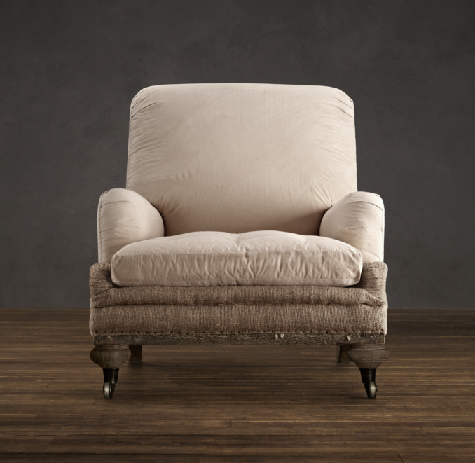 Deconstructed English Roll Arm Chair Antiqued Linen