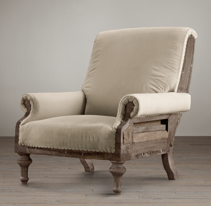 Deconstructed English Club Chair Antiqued Cotton