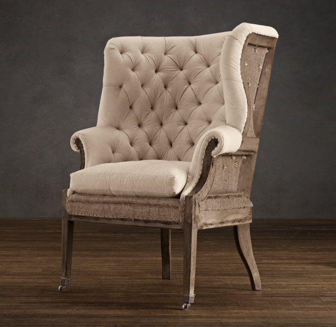 Deconstructed 19th C. English Wing Chair Antique Cotton
