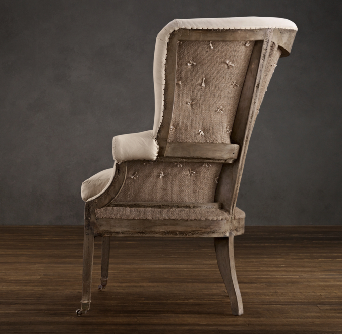 Deconstructed 19th C. English Wing Chair Antique Cotton