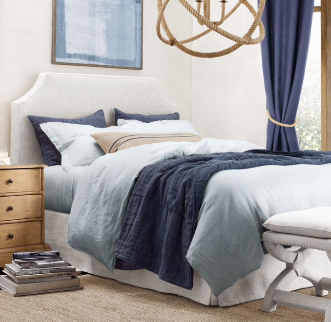 Belgian Slipcovered Slope 58" Headboard with Bed Skirt
