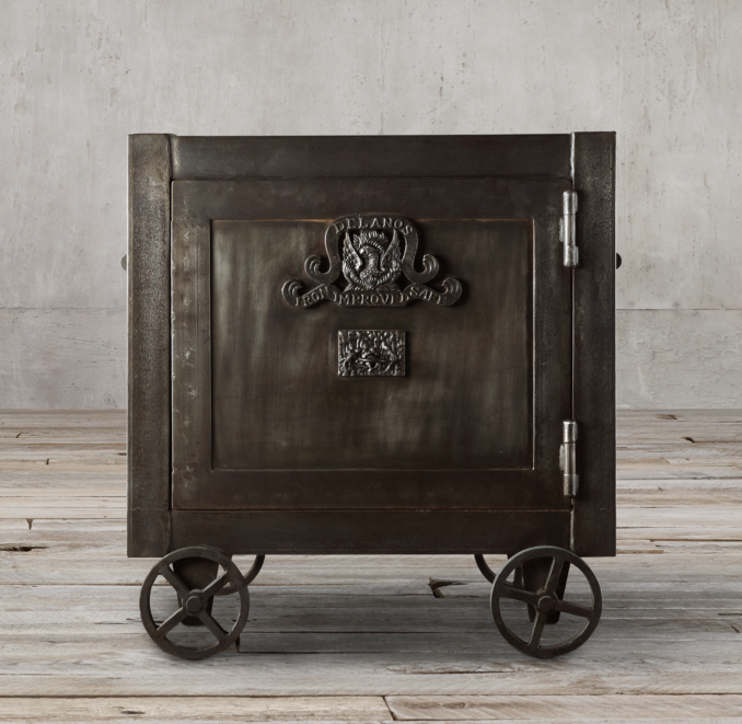 19th C. Mercantile Iron Safe Side Table