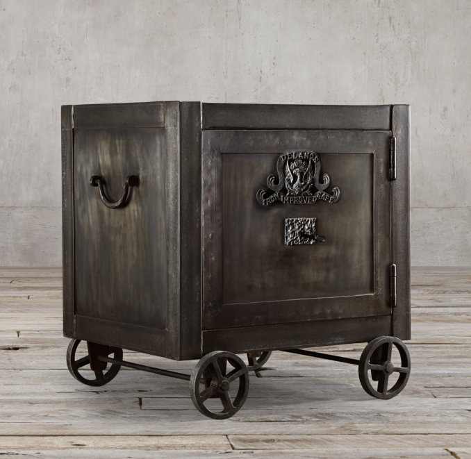 19th C. Mercantile Iron Safe Side Table
