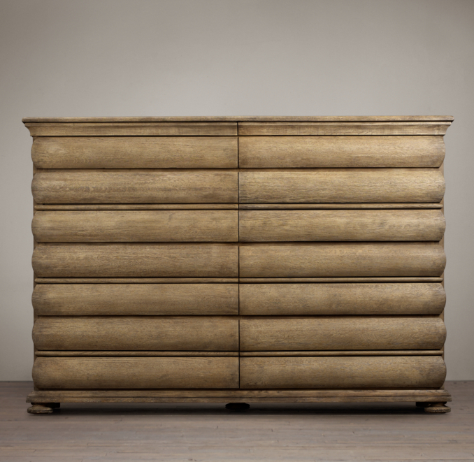 10-Drawer 19th C. Swedish Rounded Oak Dresser