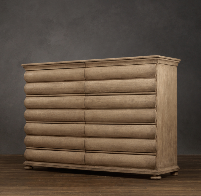 10-Drawer 19th C. Swedish Rounded Oak Dresser